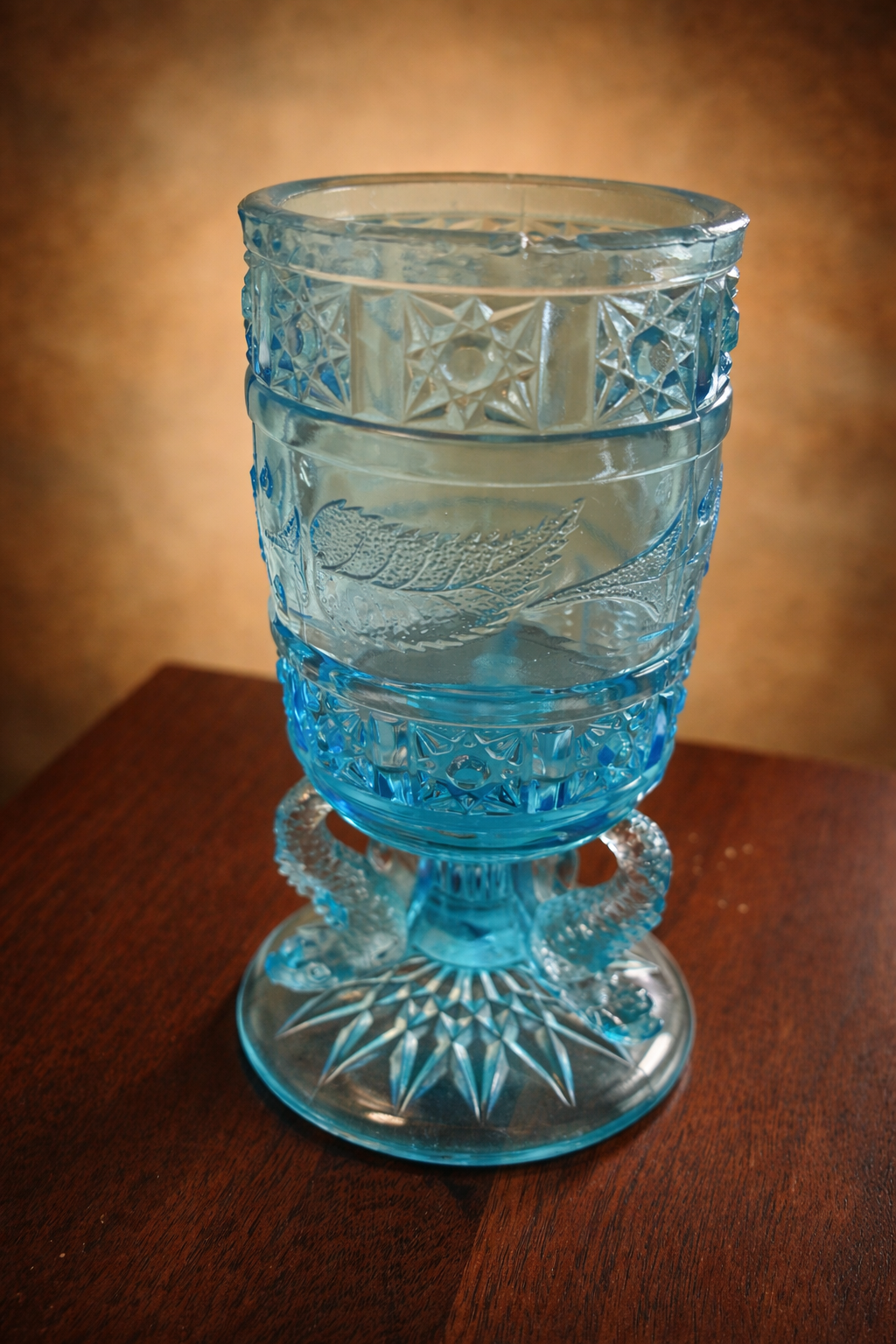 Antique Bryce, Higbee & co blue dolphin-footed matchstick holder 1897-1907-