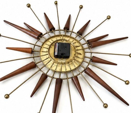 Synder Vintage mid century modern starburst Clock working !