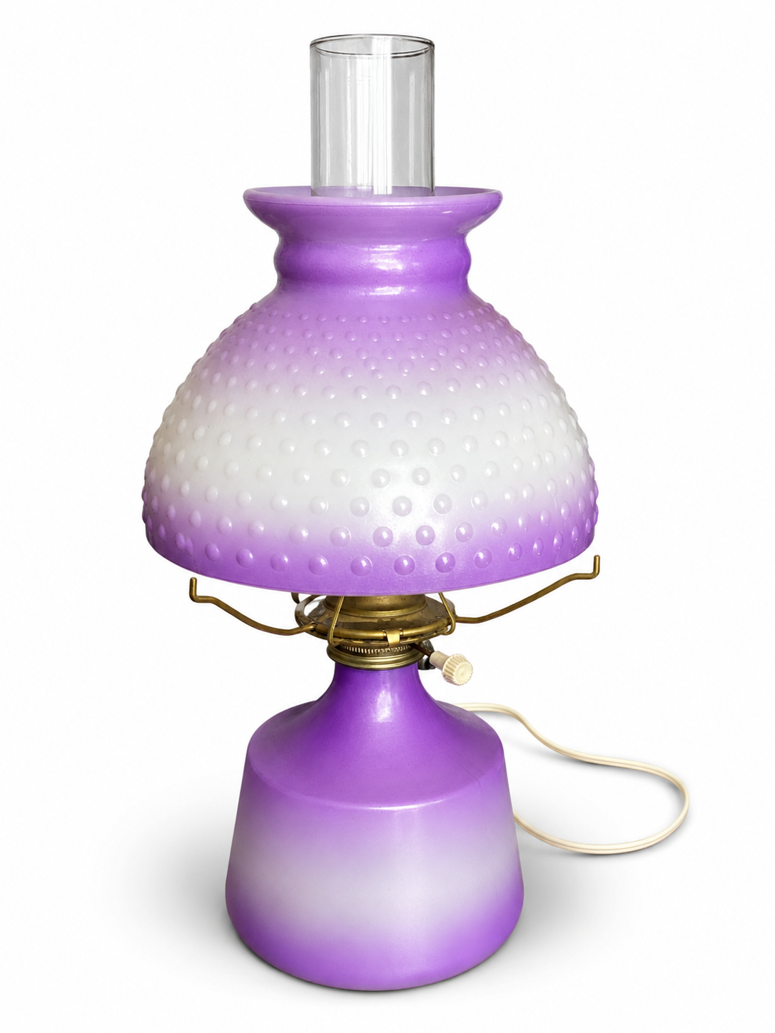 Blendo Dorset rewired purple hobnail milk glass lamp
