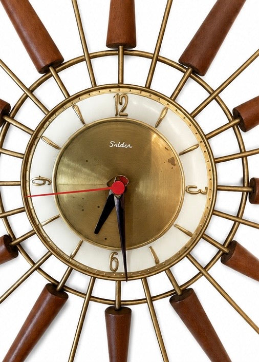 Synder Vintage mid century modern starburst Clock working !