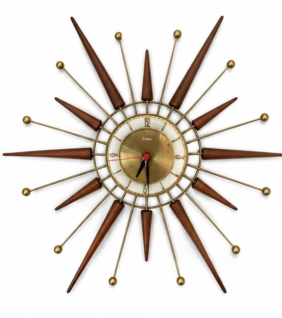 Synder Vintage mid century modern starburst Clock working !