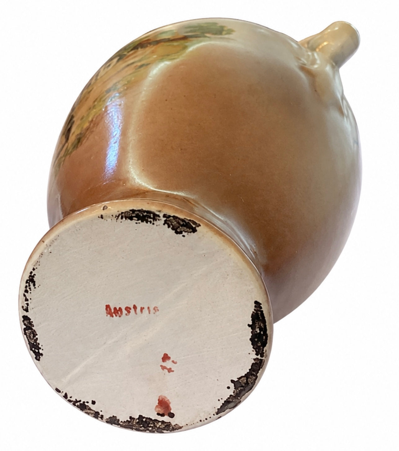 Antique Austrian Double-Handled Porcelain Vase, Red Mark 17, Turn-of-Century Landscape, Circa 1900